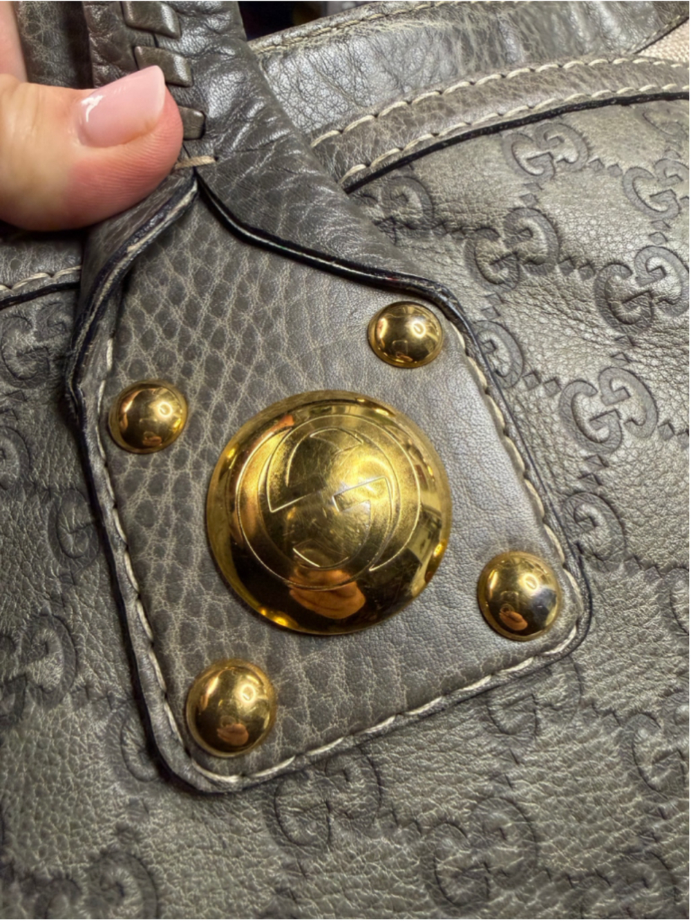 Women's Gucci GG Guccissima Leather Tote Bag, One Size, Grey and Gold - Picture 2 of 16